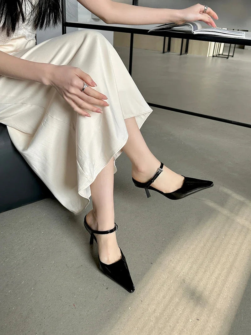 LBSFY -Sexy Thin High Heels Mules Woman Pumps Slippers Elegant Pointed Toe Shallow Buckle Strap Dress Female Shoes