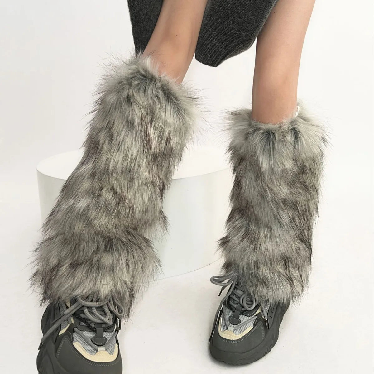Lbsfy Punk Faux Fur Leg Warmers Vintage Imitation Retro Modern Y2k Winter Warm Boots Cover Socks Harajuku Jk Knee-length Party Sock
