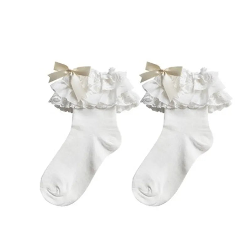 Lbsfy Women Socks Spring Summer Gothic Sweet Style JK Lolita Cute Kawaii Mullet Lace Soild Color Mid-tube Knee High Girls Like Socks