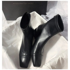 LBSFY -New Women's Metal Hollow Heel Iron Head Metal Pointed Toes Modern Short Boot for Women Winter Street Style Low Heel Boots Female