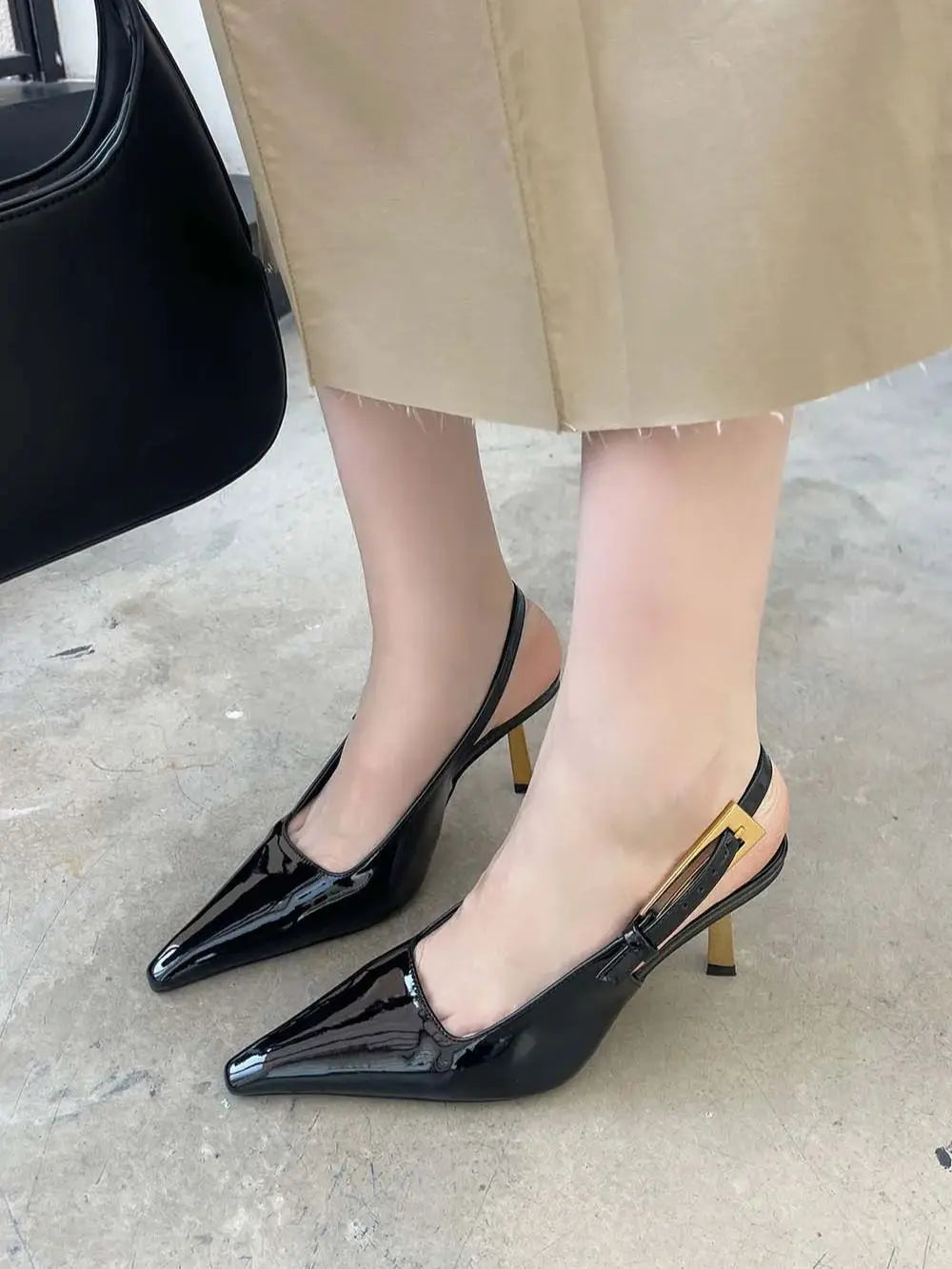 LBSFY  -  Fashion Women Sandals Gladiator Pointed Toe Dress Shoes Thin High Heels Belt Buckle Patent Leather Back Strap Sexy Wedding Pumps