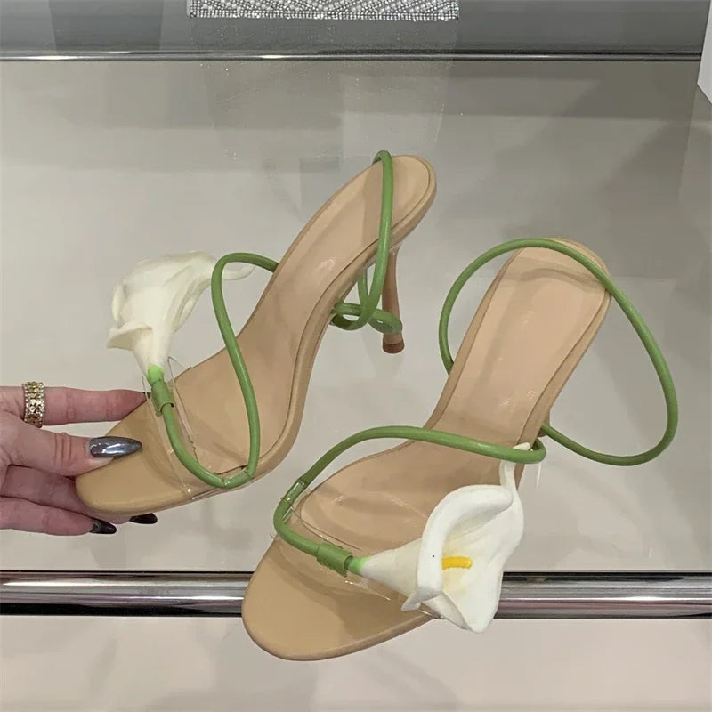 LBSFY -Summer Sexy Flower Narrow Band Women Sandals Street Style Open Toe Thin Heels Party Prom Shoes