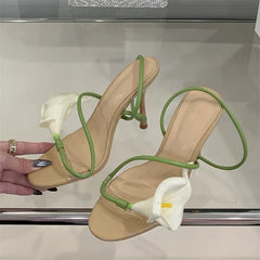 LBSFY -Summer Sexy Flower Narrow Band Women Sandals Street Style Open Toe Thin Heels Party Prom Shoes