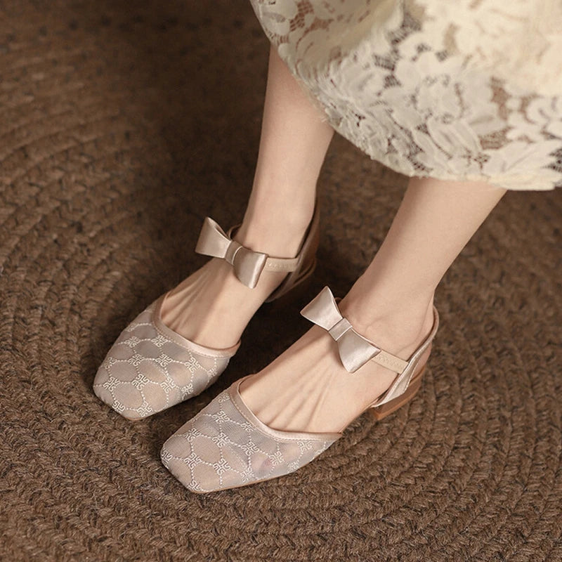 LBSFY  -  NEW Summer Women Sandals Cover Toe Slingback Women Shoes Concise Air Mesh Silk Shoes for Women Elegent Bow-Knot Solid Lady Shoes