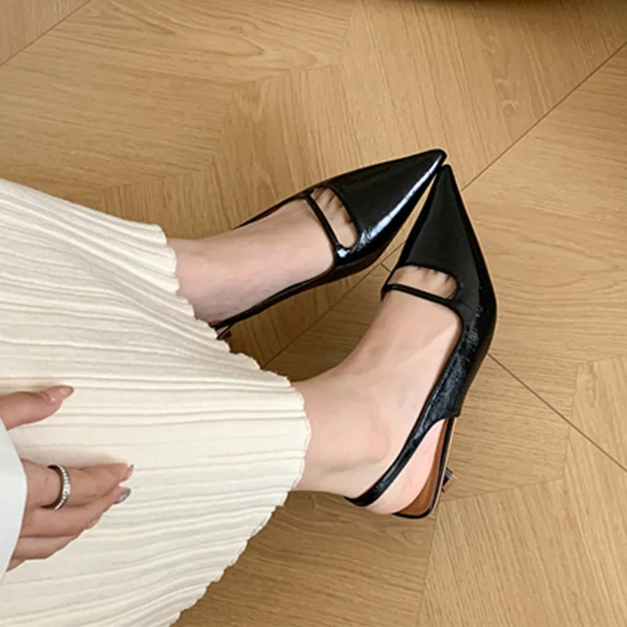 LBSFY -Brand Women Sandals Fashion Pointed Toe Shallow Slip On Slingback Shoes Thin Med Heel Outdoor Dress Shoes Mujer