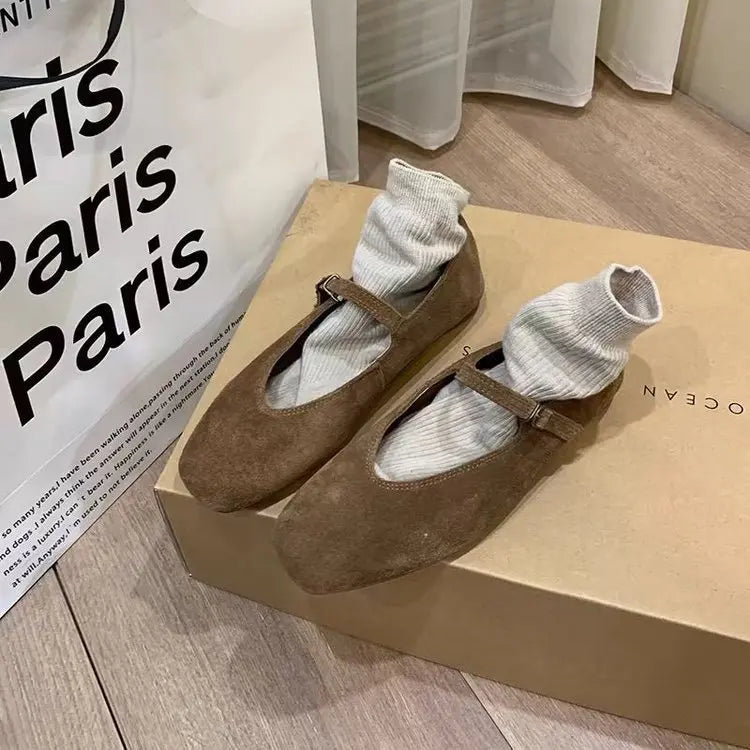 LBSFY -2025 Autumn Fashion Flat Ballet Shoes Women Shallow Ballet Leather Round Toe Female Ballerina Soft Moccasin Mary Janes Shoes
