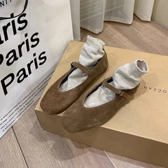 LBSFY -2025 Autumn Fashion Flat Ballet Shoes Women Shallow Ballet Leather Round Toe Female Ballerina Soft Moccasin Mary Janes Shoes