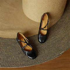 LBSFY  -  Women's Flats Shoes Genuine Leather 2025 New Spring Summer Women's Mary Jane Shoes Round Toe Ballet Shoes Woman