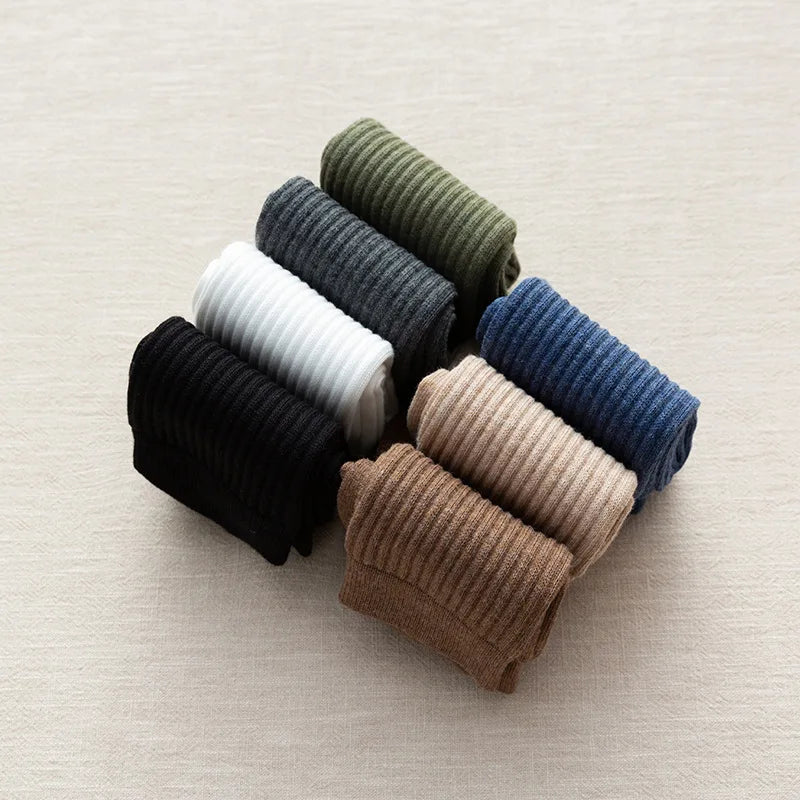 Lbsfy Men's Socks Retro Solid Color Coffee White Khaki Beige Breathable Cotton Socks Casual Sport Trendy Fashion Middle Tube Long Sock
