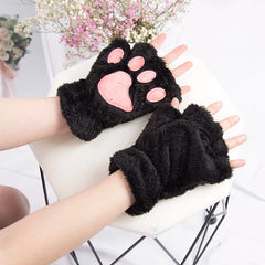 Lbsfy 1Pair Winter Gloves Women Bear Plush Cat Paw Claw Cute Kitten Fingerless Mittens Christmas Halloween for Girls Gift Gloves