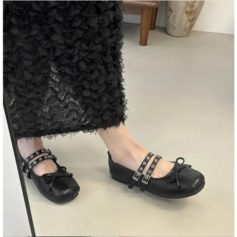 LBSFY -2025 Hot Selling Square Toe Butterfly-knot Women Mary Jane Shoes Ladies Soft Sole Dress Flats Casual Street Style Ballet Shoes