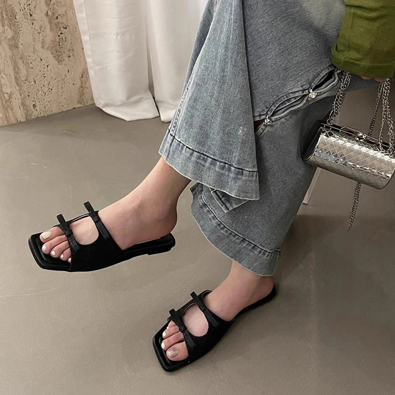 LBSFY  -  Designer Summer Women Slipper Fashion Ladies Butterfly-knot Open Toe Flats Slides Casual Beach Dress Sandal Shoes