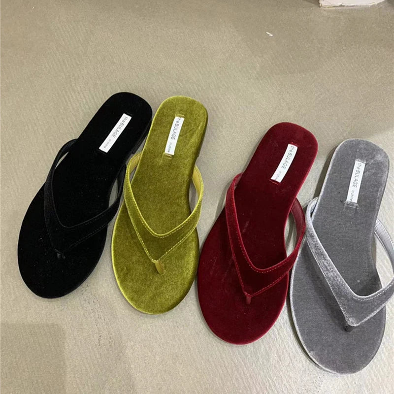 LBSFY  -  2024 Designer Summer Woman Slippers Fashion Clip Toe Flats Heel Silvery Ladies Outdoor Beach Shoes Flip Flop