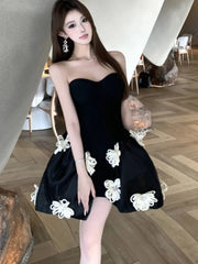 LBSFY -Spring Summer 2025 Elegant Chic French Strapless Women's Dresses Black Backless Slim Fit Waist Spliced Ball Gown Dress Party