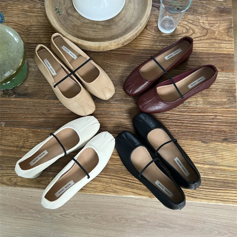 LBSFY  -Women Flat Shoes Fashion Low Heel Ladies Round Toe Mary Jane Shoes Soft Sole Shallow Slip On Ballerinas Shoe