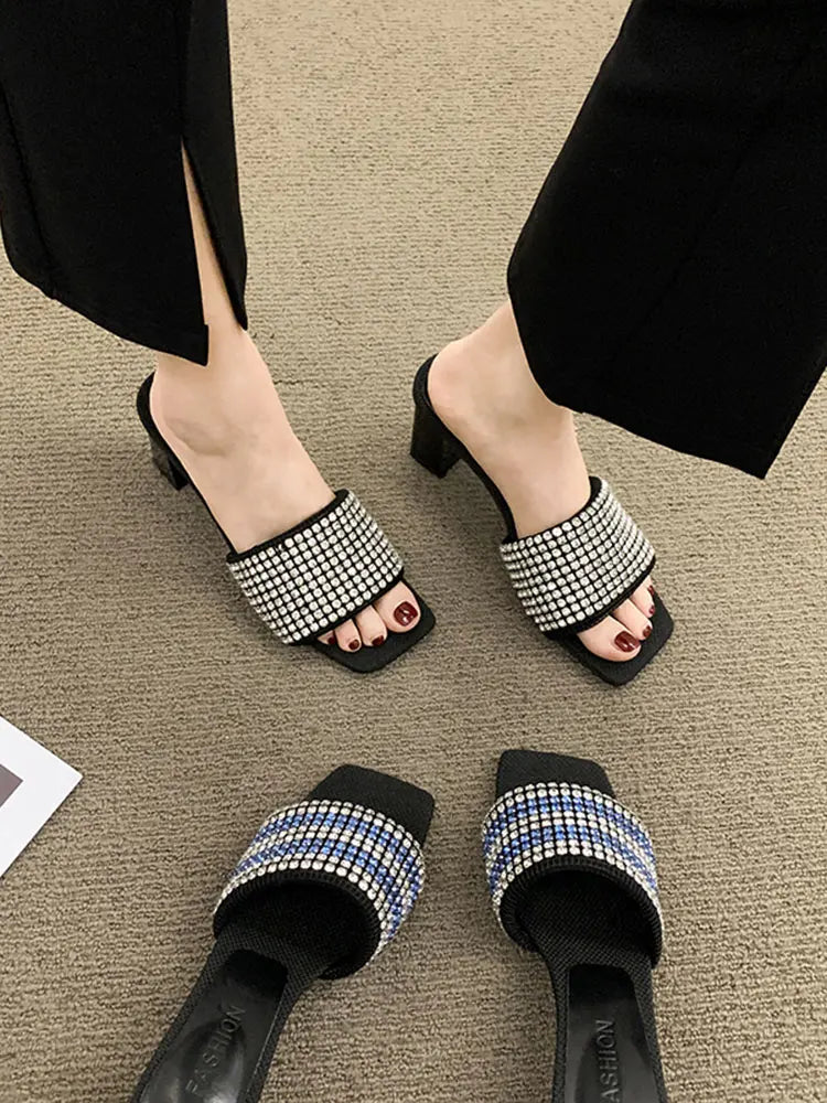 LBSFY  -  Women's Shoes Slippers Outdoor 2024 Summer New Rhinestone Thick Heel Non-slip Fashion High Heels
