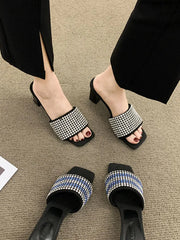 LBSFY  -  Women's Shoes Slippers Outdoor 2024 Summer New Rhinestone Thick Heel Non-slip Fashion High Heels
