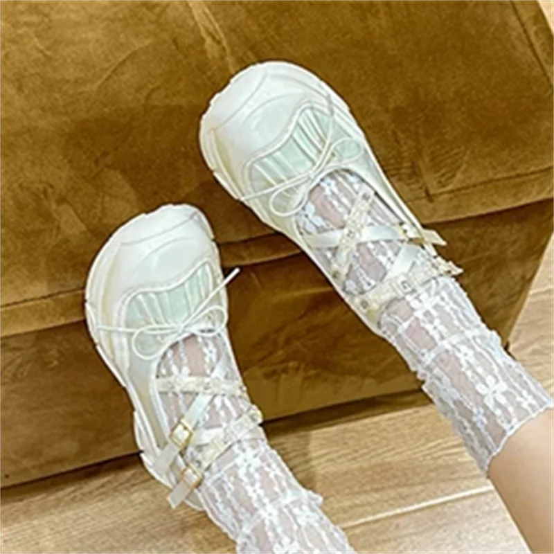 Lbsfy String Bead Butterfly-Knot Breathable Women Sneakers Lace-Up Thick Bottom Hand-made Ladies Shoes Casual Fashion Tenis De Mujer
