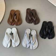 LBSFY - Ladies Clip Toe Flip Flops Silver Tabi Ninja Slippers Woman Beach Shoes Flat Sandalias Femme Slides Split Toe Sand
