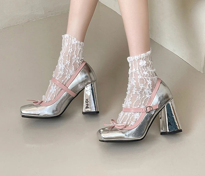 LBSFY  -  Cute Mary Jane Leather Shoes Sweet Lady Spring Summer Single Shoes Classic Black Pink Color Block Chunky Heels Pumps Women