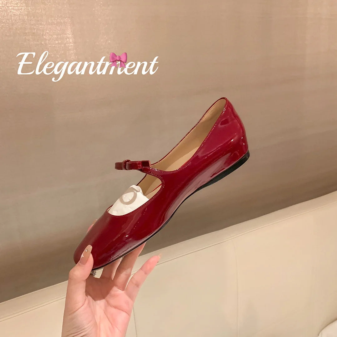 LBSFY  -  Luxury Bowtie Mary Janes Women Square Toe Shiny Leather Silk Flats Ballets Femmes Red Dance Party Ball Bridal Wedding Shoes
