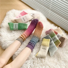 Lbsfy Wool Winter Thick Warm Long Socks Gradient Wool Cashmere Kawaii Socks Women Thermal Floor Sleeping Socks New Year Gift Autumn