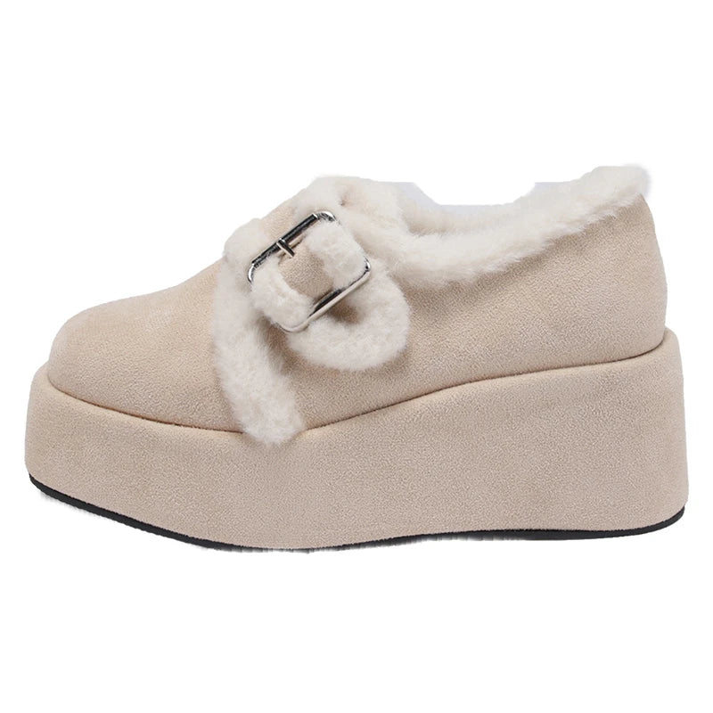 LBSFY  -  Winter Warm Cotton Women Mary Jane Shoes Fashion Belt Buckle Shoes Concise Platform Heel Shoes