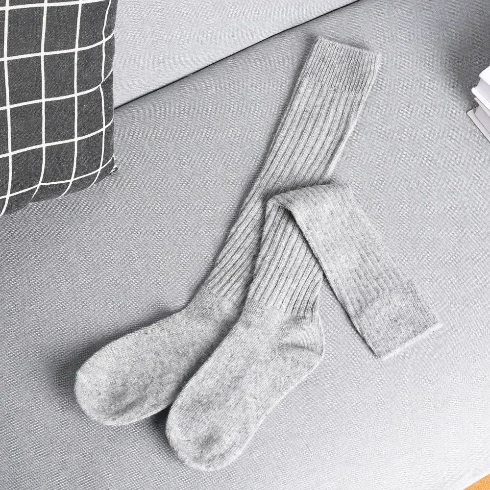 Lbsfy Soft Wool Long Socks Women Autumn Winter Thicken Cashmere Solid Knitted Stocking Skinny Casual Knee High Fluffy Warm Girls Socks