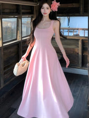 LBSFY -French Gentle Casual Women's Sling Dresses Sleeveless Slim-Fit Spaghetti Strap Zipper Long Dress Summer Office Lady Vestidos