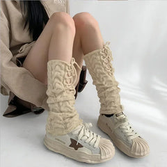 Lbsfy Women's Knitted Leggings Strappy Long Calf Socks Y2K Women Leg Warmers Winter Warm Thickened Calf Socks Harajuku JK Leg Covers