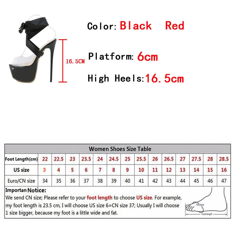 LBSFY  -Sexy Red Thigh High Lace-Up Platform Sandals Women 16.5 CM Transparent Shoes Stiletto Peep Toe Nightclub Stripper Heels