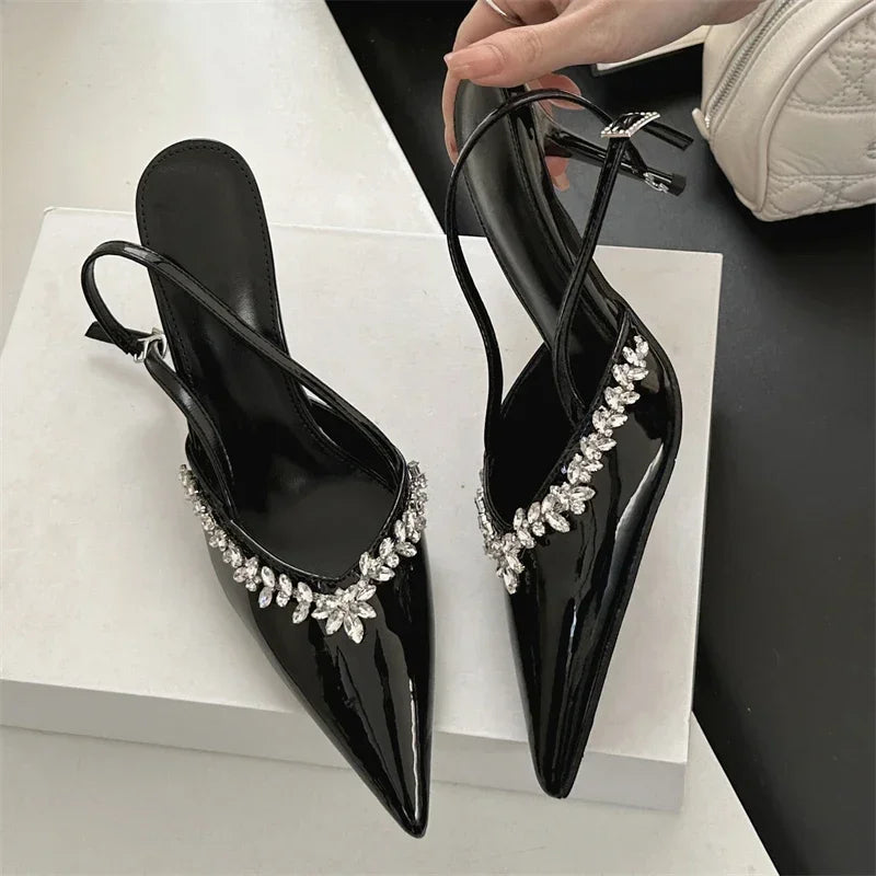 LBSFY -2025 Sexy CRYSTAL Buckle Strap Women Pumps Fashion Pointed Toe Thin Heels Sandals Party Prom Mules Shoes Zapatos Mujer