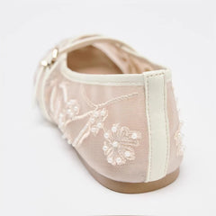 LBSFY -Spring Design Embroidery Flowers Pearl Mesh Round Tor Ballet Flats Woman Loafers Buckle Strap Ladies Mary Jane Shoe Mules Sandal