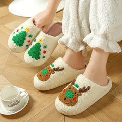 LBSFY  -  Christmas Elk Cotton Slippers for Women Men New 2025 Winter Cute Cartoon Home Non Slip Couple Floor Slides Indoor Plush Shoes
