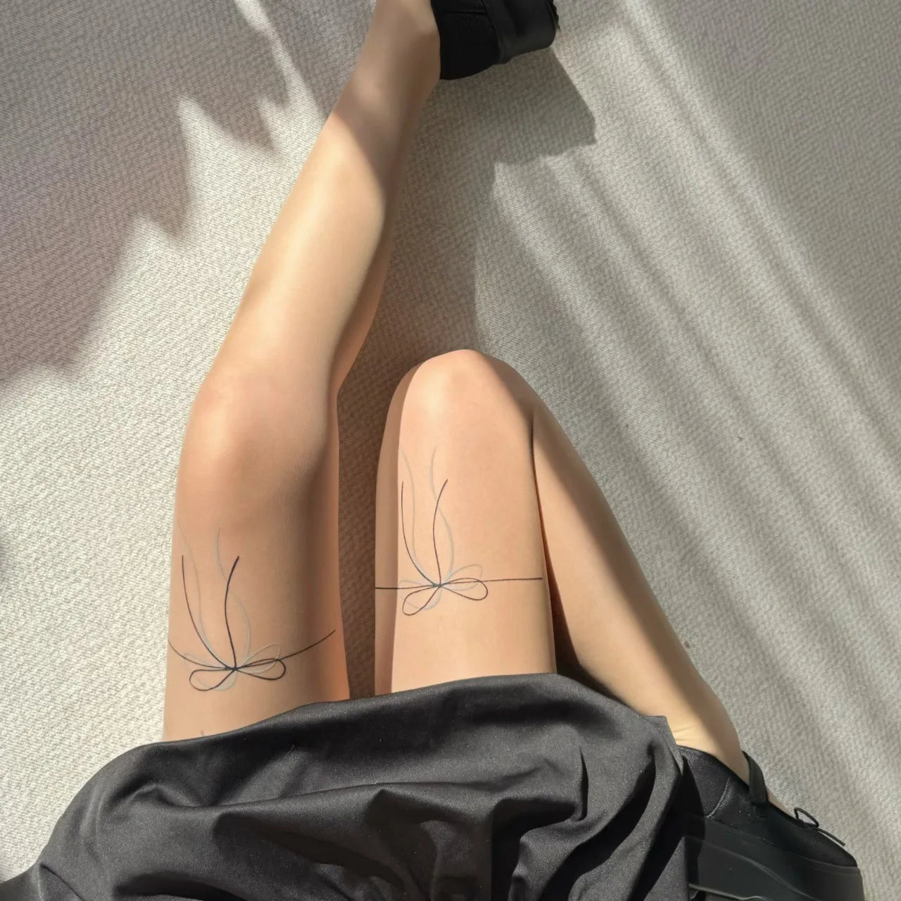 Lbsfy Women Sexy Bow Ribbon Tattoo Stockings Butterfly Black Bottoms Women Punk Pantyhose Tights Night Club Cosplay Party Accessories