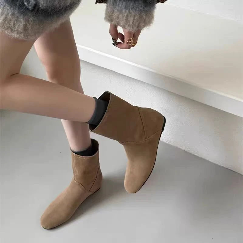 LBSFY -New Style Fashion Cow Suede Women's Boots Real Leather Split Toe Women's Shoes Thick Heel Midsole Short Boots for Women Boots