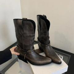 LBSFY  -  Brushing Colors To Make Vintage Western Cowboy Boots for Women New Styles, Sleeve Leather Boots, Brown Knight Boots for Women