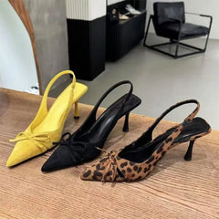 LBSFY - Leopard Print Summer Pointed Toe High Heel Women's Sandals Fashion Slip-On Mules for Ladies Party Dress Shoes