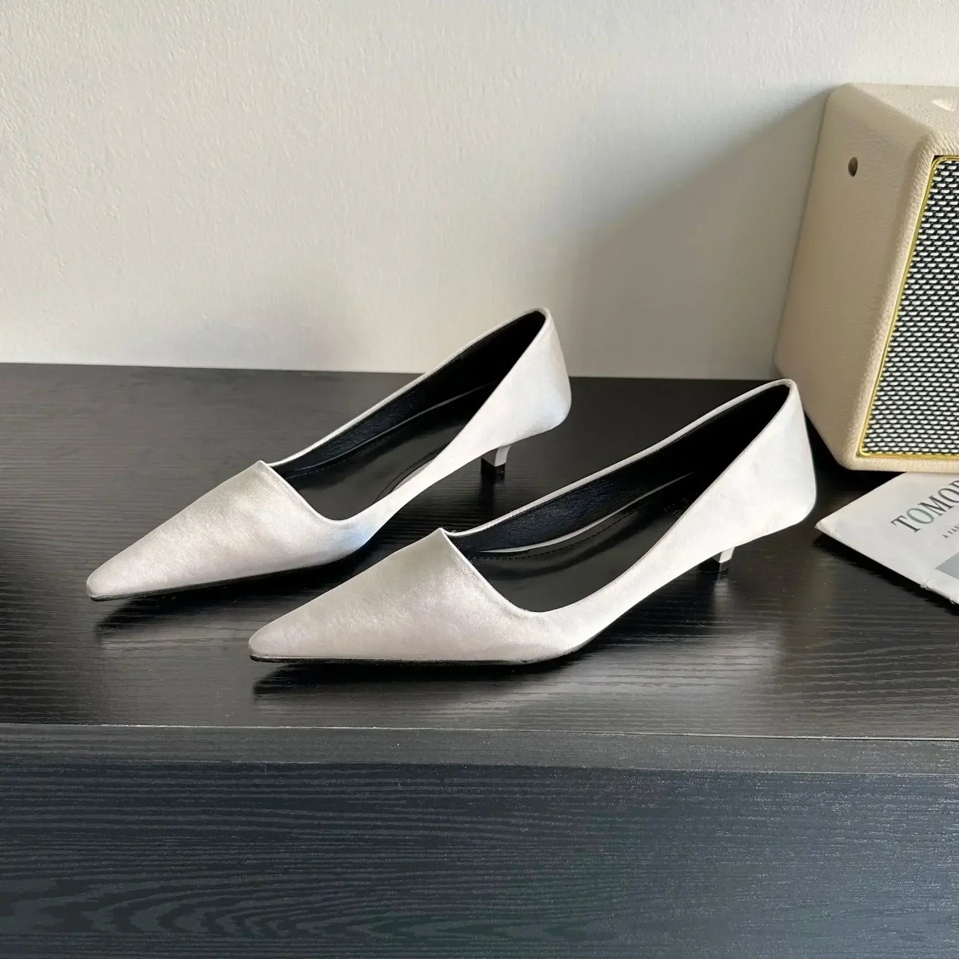 LBSFY  -  Sexy Pointed Toe Satin Low Heel Women Pumps Elegant High Heels 3cm Comfort Shallow Office Mules Shoe Dress Shoes Zapatos Mujer