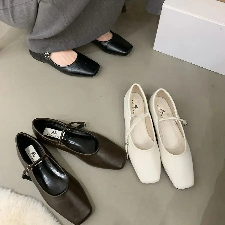 LBSFY - Spring New Brand Women Flats Fashion Square Toe Shallow Mary Jane Shoes Soft Casual Ballet Shoes Slingback Shoes