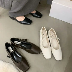 LBSFY - Spring New Brand Women Flats Fashion Square Toe Shallow Mary Jane Shoes Soft Casual Ballet Shoes Slingback Shoes