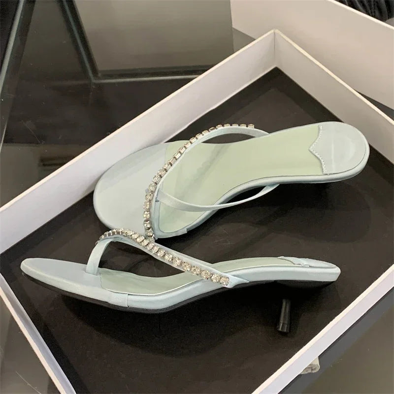 LBSFY -Summer Fashion Crystal Clip Toe Slippers Women Elegant Low Thin Heels Sandals Flip Flops Slide Shoes Zapatos De Mujer