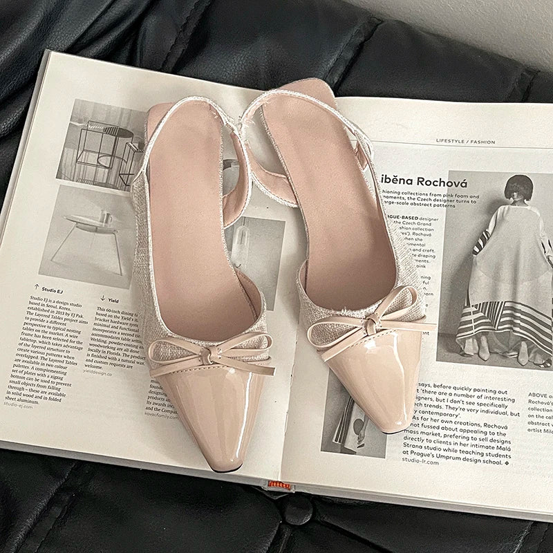LBSFY  Summer Fashion Pointed Toe Sandals Women Butterfly-knot Fashion Party Dress Singbacks Mules Shoes Zapatos De Mujer