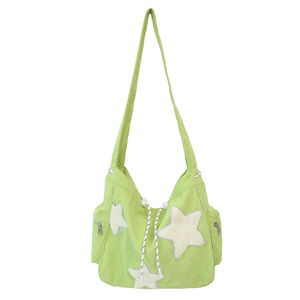 LBSFY -Large Capacity Corduroy Bag, Women's Single Shoulder Casual Five Pointed Star Crossbody Bag, Versatile Tote Bag