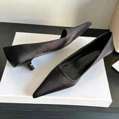 LBSFY  -  Sexy Pointed Toe Satin Low Heel Women Pumps Elegant High Heels 3cm Comfort Shallow Office Mules Shoe Dress Shoes Zapatos Mujer
