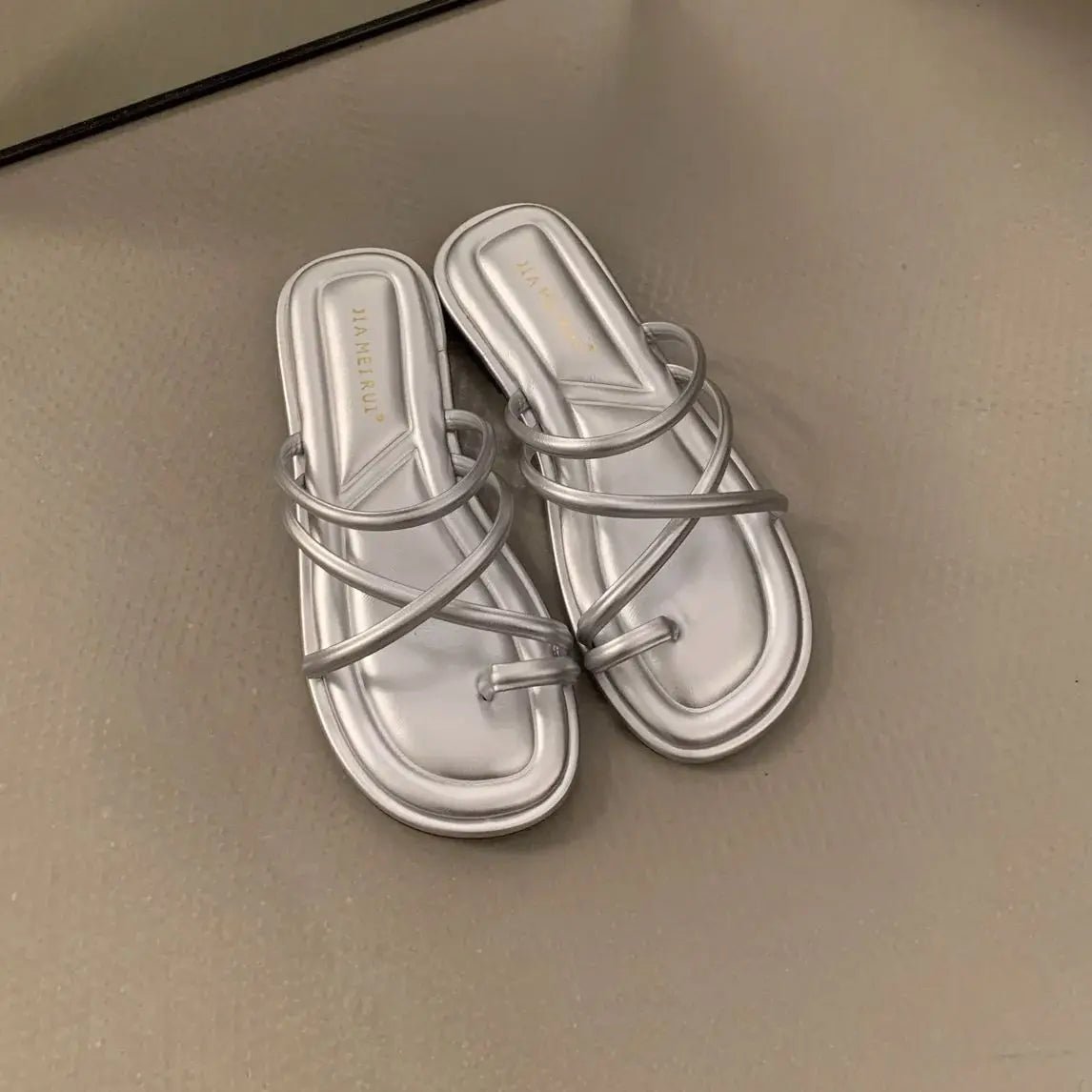 LBSFY -Summer Women Slippers Shoes Low Round Heel Narrow Band Gladiator Casual Sandal Ladies Casual Outdoor Beach Slides