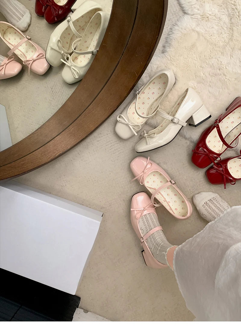 LBSFY -Patent Leather Women Mary Jane Shoes Fashion Shallow Butterfly-knot Shoes Spring Autumn Wedding Party Shoes