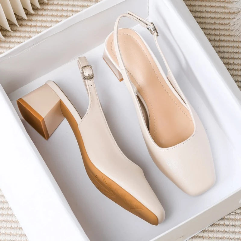 LBSFY -New Mid Thick Heel High Heels Women's Shoes French Baotou Shallow Mouth Sandals Women's Summer Large Coarse Heeled Sandals