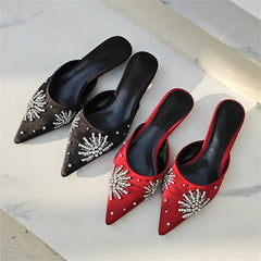 LBSFY  -  Fashion Crystal Diamond Pointed Toe Mules Women Slippers Elegant Thin Low Heels Casual Dress Shoes Large Size 35-43
