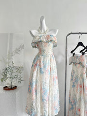 LBSFY -2025 Summer French Elegant Vacation Sweet Evening Dress Women Lace Strapless Long Vintage Dress Casual Original Design Clothes